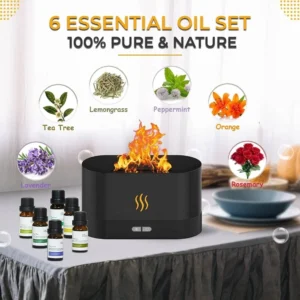 LEOM Flame Essential Oil Diffuser + 6 Essential Oils (Black)