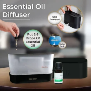 LEOM Flame Essential Oil Diffuser + 6 Essential Oils (Black)