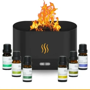 LEOM Flame Essential Oil Diffuser + 6 Essential Oils (Black)