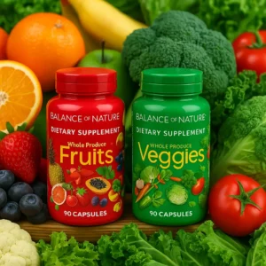 Balance of Nature Fruits & Veggies Supplement – 1 Pack (90 Fruit & 90 Veggie Capsules)